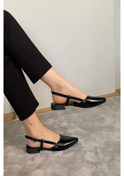 Kadın Tena Siyah Rugan Arkası Acık Sivri Burun Günlük Babet modelleri