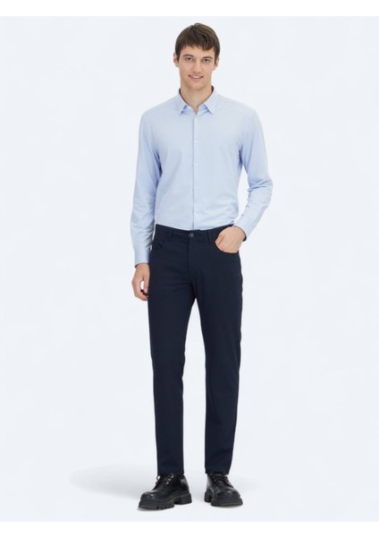 Lacivert Dokuma Slim Fit Casual Pantolon