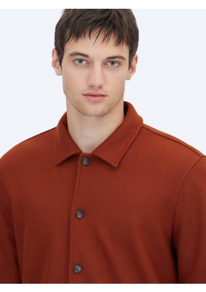 Kiremit Düz Regular Fit Yün Karışımlı Overshırt fırsatları