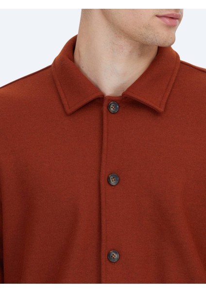 Kiremit Düz Regular Fit Yün Karışımlı Overshırt indirimleri