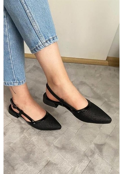 Kadın Siyah Rugan Simli Arkası Acık Sivri Burun Günlük Babet fiyatları