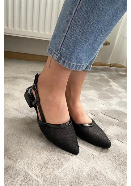 Kadın Siyah Rugan Simli Arkası Acık Sivri Burun Günlük Babet fırsatları