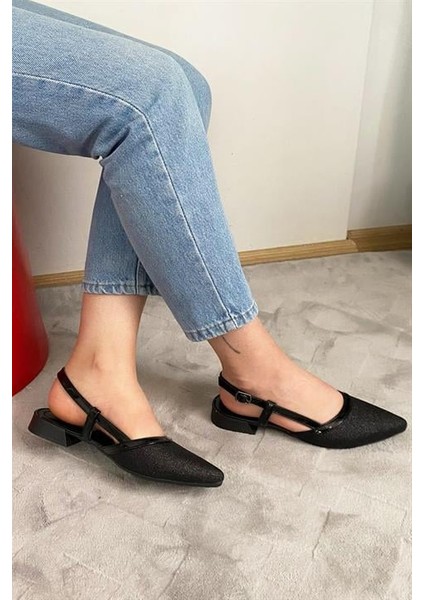 Kadın Siyah Rugan Simli Arkası Acık Sivri Burun Günlük Babet indirimleri