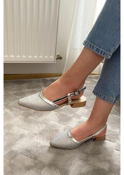 Kadın Gümüş Simli Arkası Acık Sivri Burun Günlük Babet fiyatları