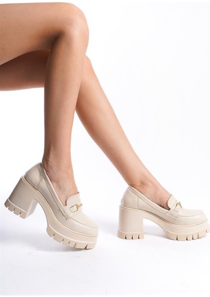 Kadın Krem Cilt Ince Toka 8 cm Topuklu Platformlu Ayakkabı fiyatları