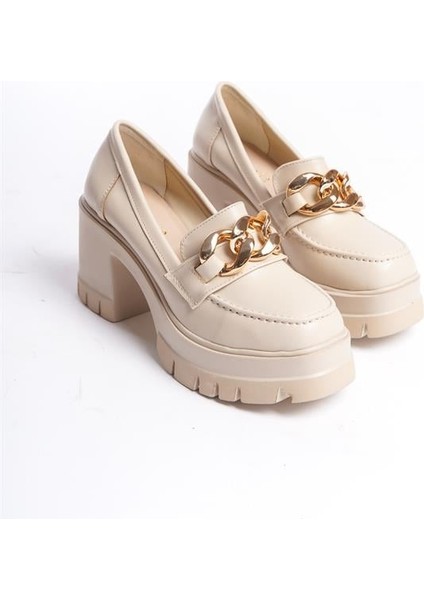 Kadın Krem Cilt Zincir Tokalı 8 cm Topuklu Platformlu Ayakkabı fırsatları