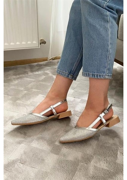 Kadın Gümüş Simli Arkası Acık Sivri Burun Günlük Babet indirimleri