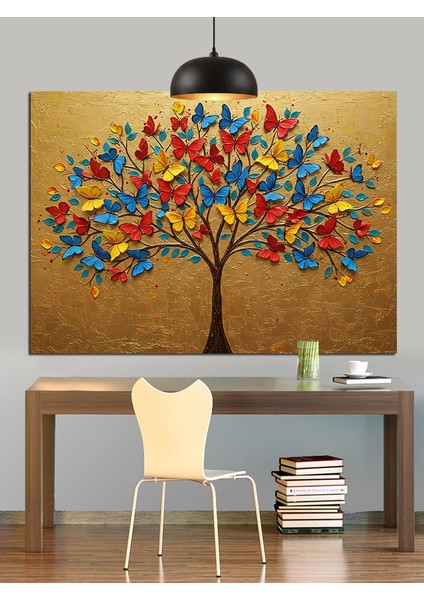 Renkli Yapraklı Hayat Ağacı Dekoratif Kanvas - Mdf Ahşap Tablo fiyatları