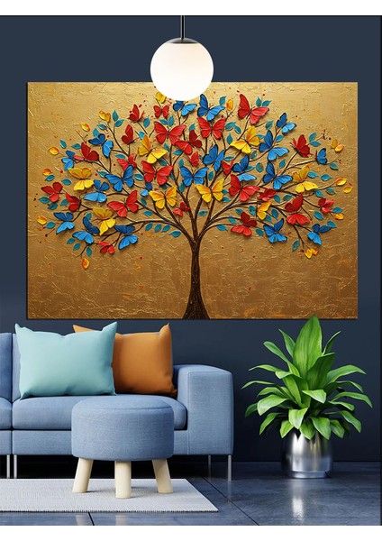 Renkli Yapraklı Hayat Ağacı Dekoratif Kanvas - Mdf Ahşap Tablo modelleri