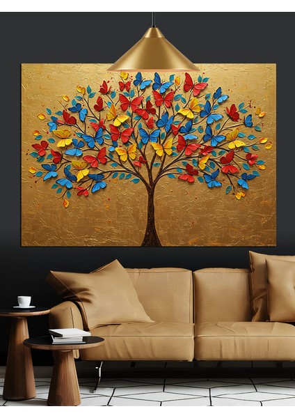Renkli Yapraklı Hayat Ağacı Dekoratif Kanvas - Mdf Ahşap Tablo fırsatları