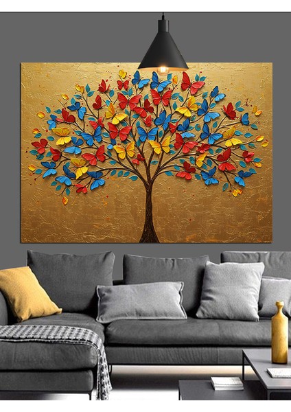 Renkli Yapraklı Hayat Ağacı Dekoratif Kanvas - Mdf Ahşap Tablo indirimleri