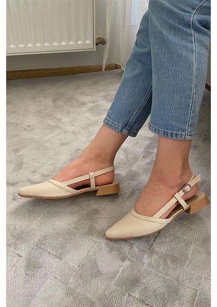 Kadın Bej Cilt Arkası Acık Sivri Burun Günlük Babet modelleri