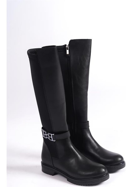 Kadın Siyah Tokalı Dalgıç Kumaş Dizaltı Çizme fırsatları