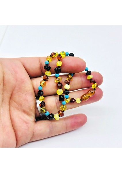 Firuze ve Orijinal Damla Kehribar Karışımı Bebek Kolye modelleri