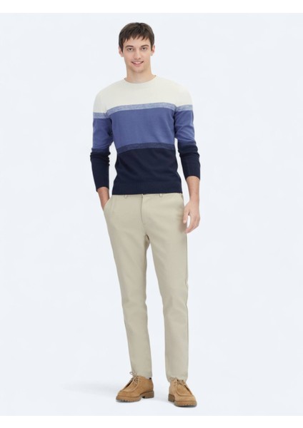 Lacivert Bisiklet Yaka Jakarlı Pamuk Karışımlı Triko Kazak fiyatları