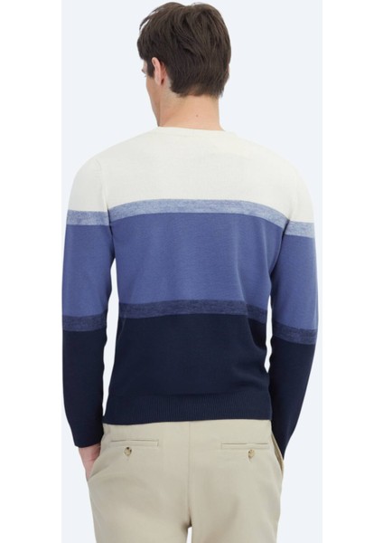 Lacivert Bisiklet Yaka Jakarlı Pamuk Karışımlı Triko Kazak indirimleri