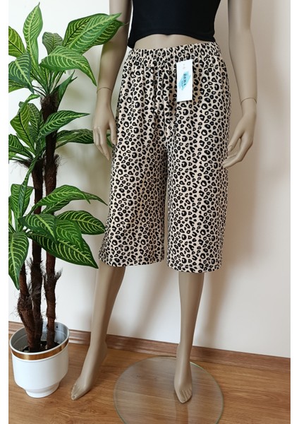 Kadın Leopar Desenli Yumuşak Dokulu Milan Kumaş Bermuda Alt fırsatları