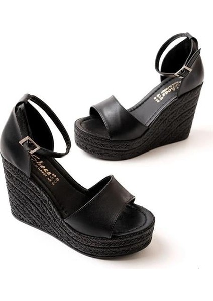 Kadın Siyah Tek Bant Yüksek Dolgu Taban Ayakkabı modelleri