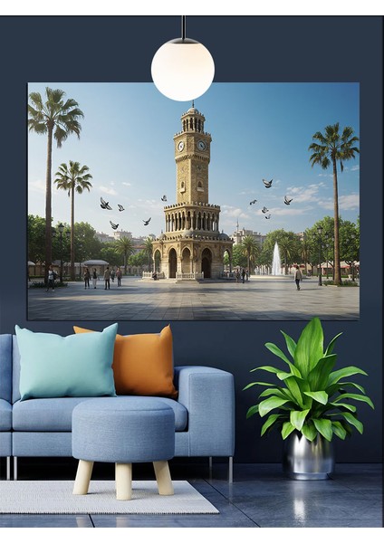 Izmir Saat Kulesi Manzarası Dekoratif Kanvas - Mdf Ahşap Tablo fırsatları
