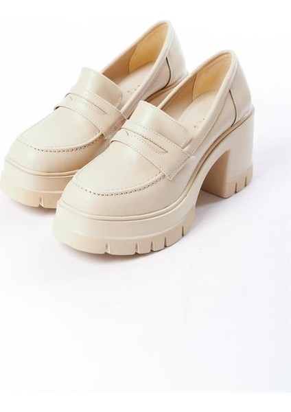 Kadın Krem Cilt 8 cm Topuklu Platformlu Ayakkabı modelleri