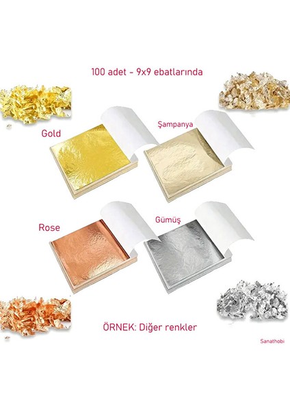 Metalik 4 Farklı Yaprak Varak, Gold-Silver-Rose-Şampanya, Dekoratif, Epoksi REÇINE-9X9CM-400SAYFA fiyatları