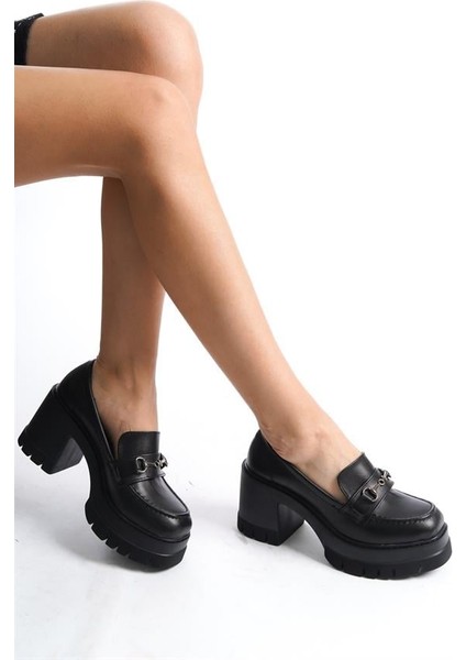 Kadın Siyah Cilt Tokalı 8 cm Topuklu Platformlu Ayakkabı fiyatları