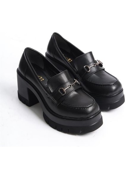 Kadın Siyah Cilt Tokalı 8 cm Topuklu Platformlu Ayakkabı fırsatları