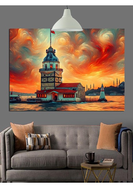 Renkli Gökyüzünde Kız Kulesi Dekoratif Kanvas - Mdf Ahşap Tablo modelleri