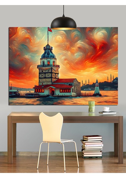 Renkli Gökyüzünde Kız Kulesi Dekoratif Kanvas - Mdf Ahşap Tablo fırsatları