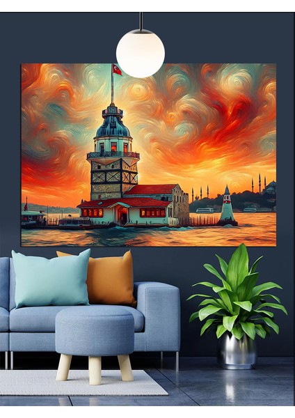 Renkli Gökyüzünde Kız Kulesi Dekoratif Kanvas - Mdf Ahşap Tablo indirimleri