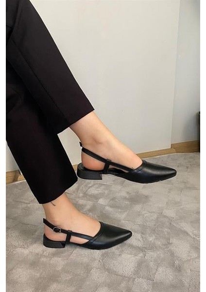 Kadın Siyah Cilt Arkası Acık Sivri Burun Günlük Babet modelleri