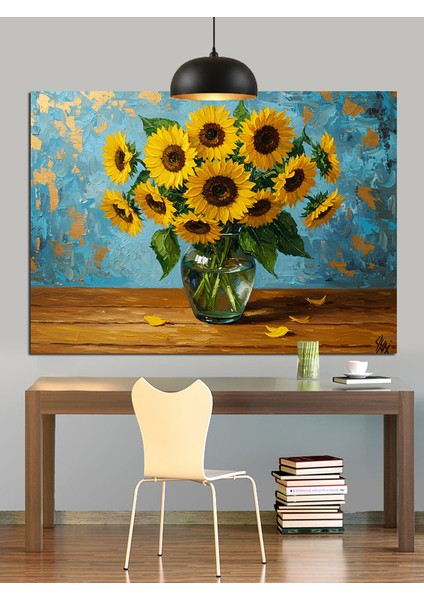 Vazoda Sarı Ayçiçekleri Dekoratif Kanvas - Mdf Ahşap Tablo fiyatları