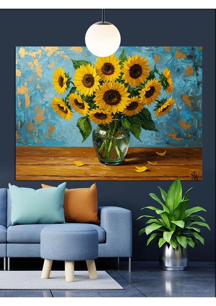 Vazoda Sarı Ayçiçekleri Dekoratif Kanvas - Mdf Ahşap Tablo modelleri