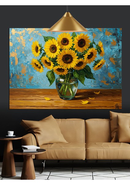 Vazoda Sarı Ayçiçekleri Dekoratif Kanvas - Mdf Ahşap Tablo fırsatları
