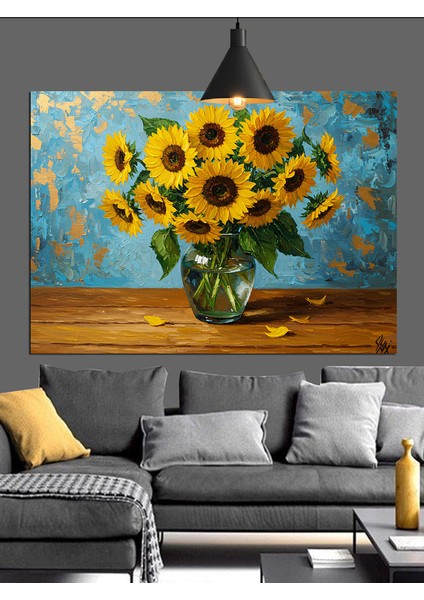 Vazoda Sarı Ayçiçekleri Dekoratif Kanvas - Mdf Ahşap Tablo indirimleri