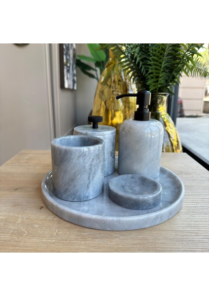 Gri Mermer Siyah Aparatlı Beşli Banyo Seti , Gri Mermer Banyo Seti