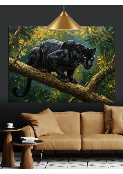 Ağaç Üzerinde Kara Panter Dekoratif Kanvas - Mdf Ahşap Tablo fiyatları