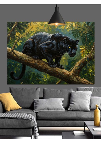 Ağaç Üzerinde Kara Panter Dekoratif Kanvas - Mdf Ahşap Tablo modelleri