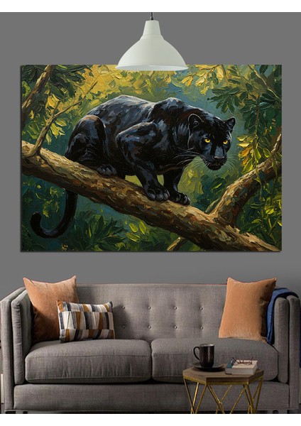 Ağaç Üzerinde Kara Panter Dekoratif Kanvas - Mdf Ahşap Tablo fırsatları