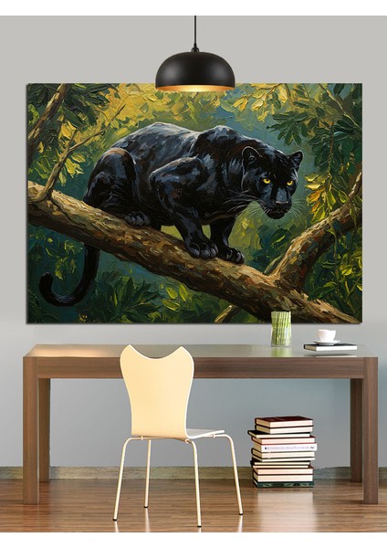 Ağaç Üzerinde Kara Panter Dekoratif Kanvas - Mdf Ahşap Tablo indirimleri