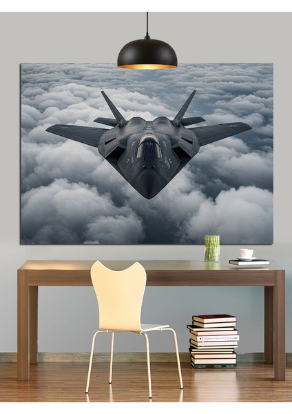 Gökyüzünde Askeri Jet Uçağı Dekoratif Kanvas - Mdf Ahşap Tablo