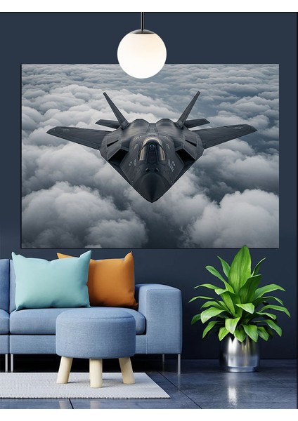 Gökyüzünde Askeri Jet Uçağı Dekoratif Kanvas - Mdf Ahşap Tablo fiyatları