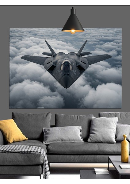 Gökyüzünde Askeri Jet Uçağı Dekoratif Kanvas - Mdf Ahşap Tablo fırsatları