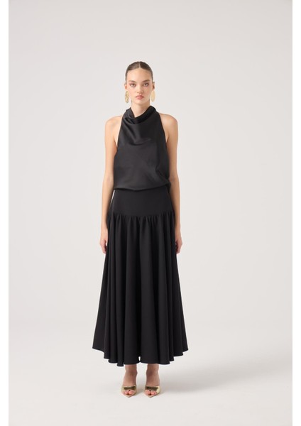 Degaje Yaka Saten Dalia Bluz Siyah indirimleri