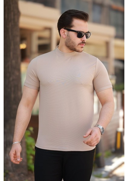 Erkek Ince Çizgi Dokulu Kısa Kollu T-Shirt