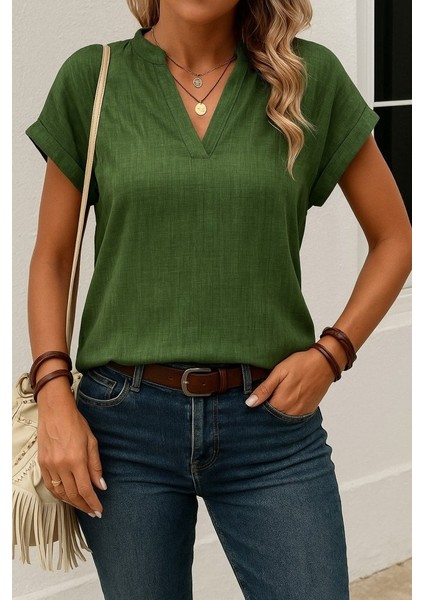 Kadın Kısa Kollu Hakim Yaka Sofya Bluz