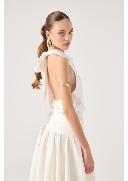 Degaje Yaka Saten Dalia Bluz Beyaz fiyatları