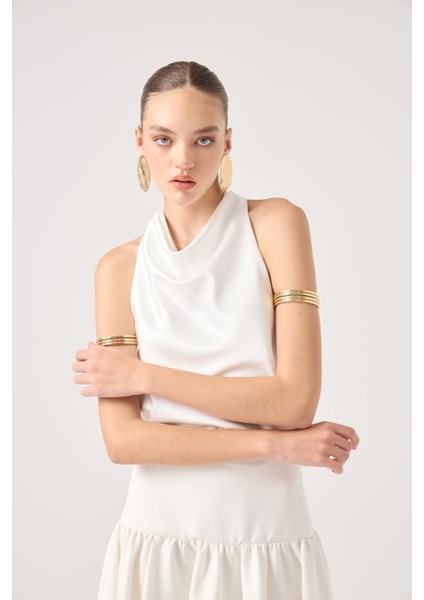 Degaje Yaka Saten Dalia Bluz Beyaz modelleri