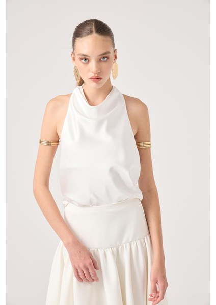 Degaje Yaka Saten Dalia Bluz Beyaz fırsatları
