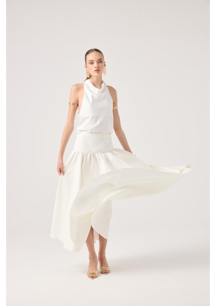 Degaje Yaka Saten Dalia Bluz Beyaz indirimleri